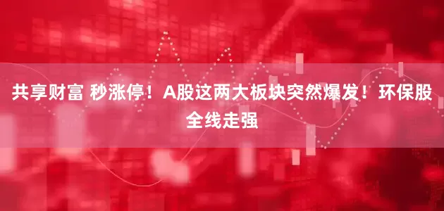 共享财富 秒涨停！A股这两大板块突然爆发！环保股全线走强